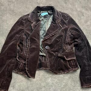 vintage y2k 90s velvet chocolate brown cotton jacket  marineblue sz medium